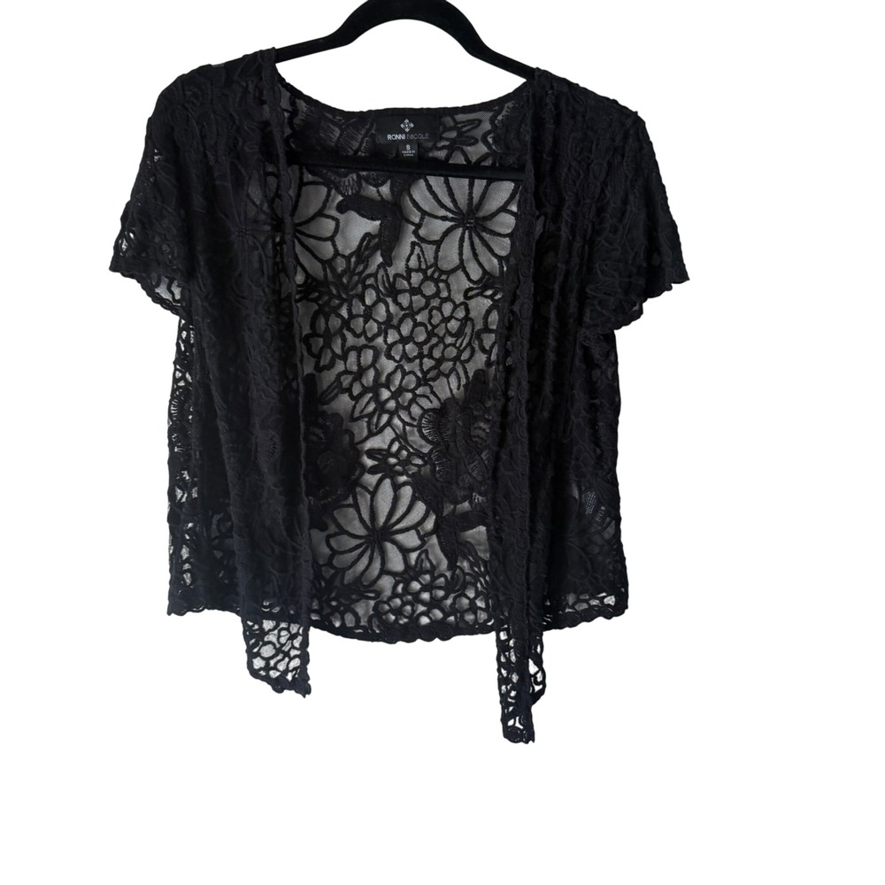 Ronni Nicole Y2k Floral Lace Black Open Front Cardigan Top S Whimsigoth Cottage‎